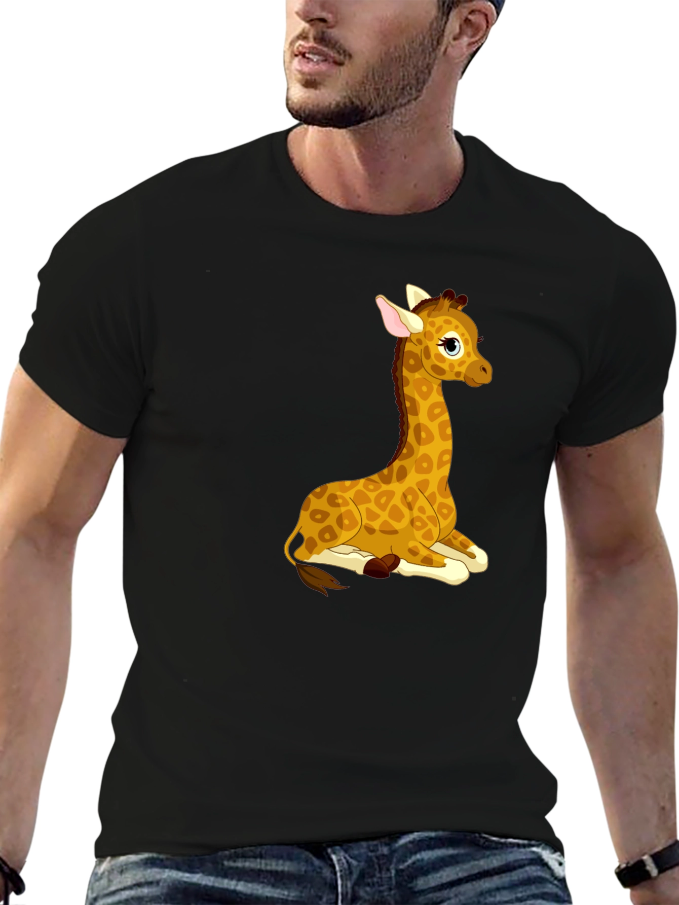 Cute Giraffe Graphic Tee - Soft Black T-Shirt