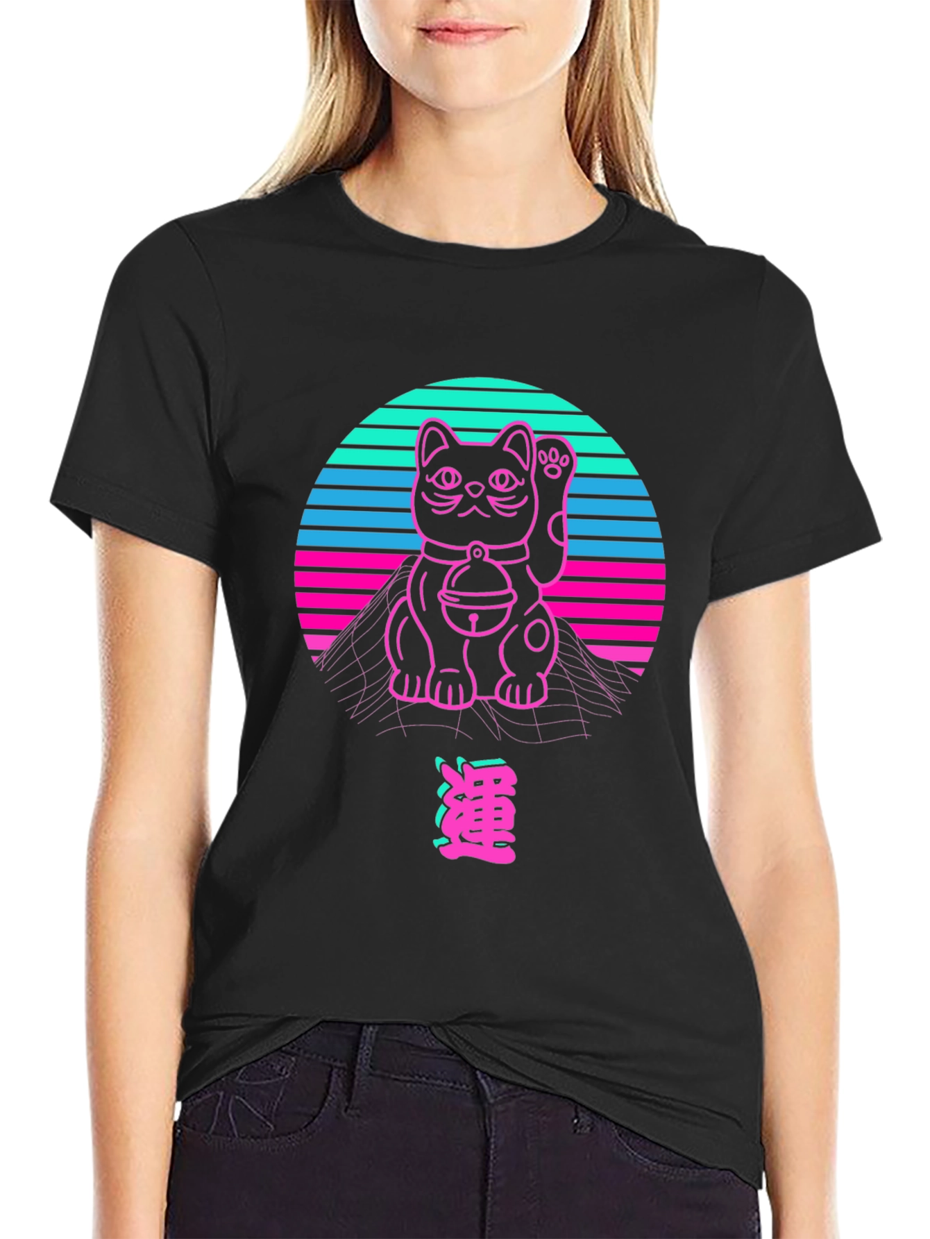 Retro Lucky Cat T-Shirt - Vaporwave Style