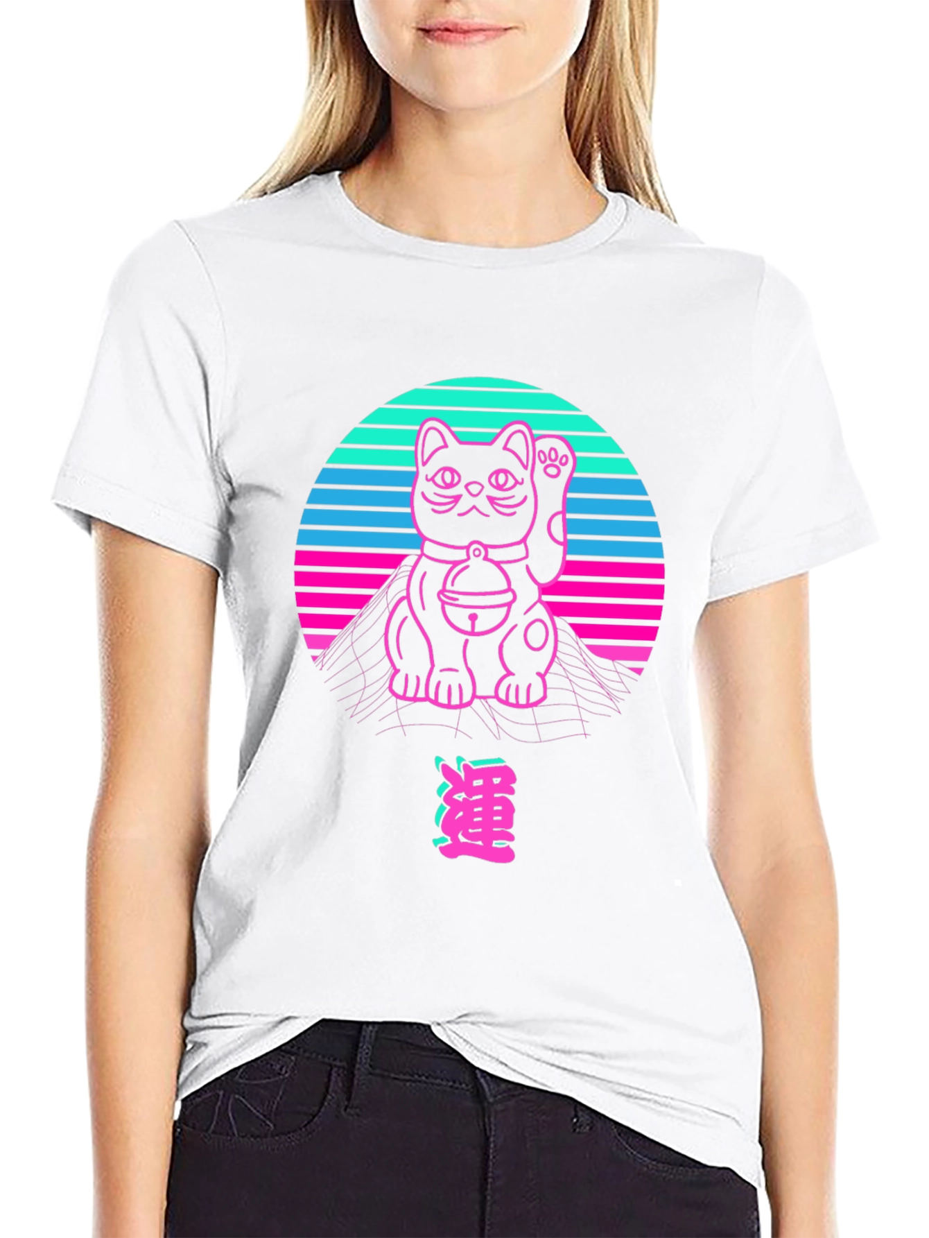 Retro Lucky Cat T-Shirt - Vaporwave Style