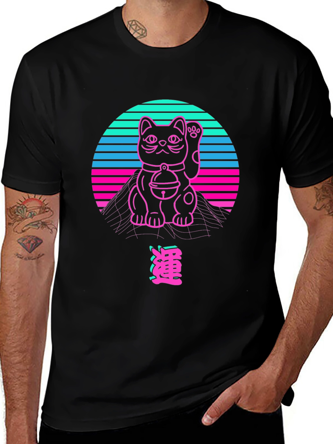 Retro Lucky Cat T-Shirt - Vaporwave Style