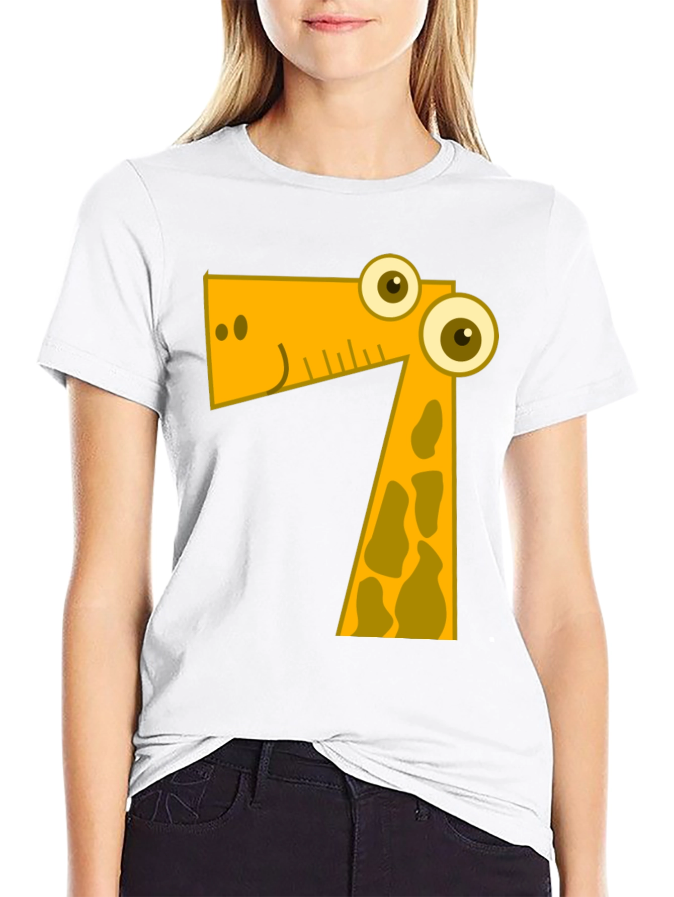 Cartoon Giraffe Number 7 Kids T-Shirt