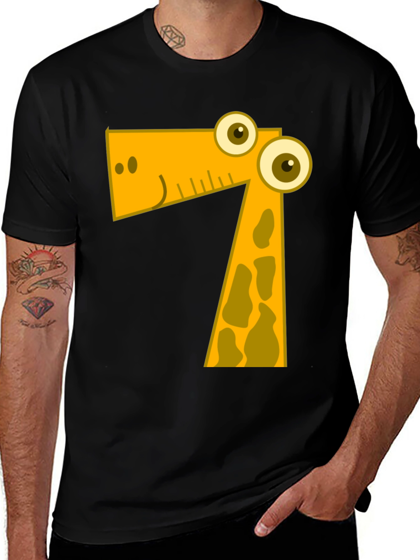 Cartoon Giraffe Number 7 Kids T-Shirt