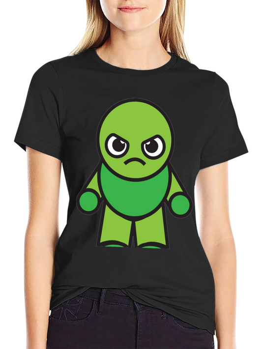 Grumpy Green Cartoon Character Black T-Shirt