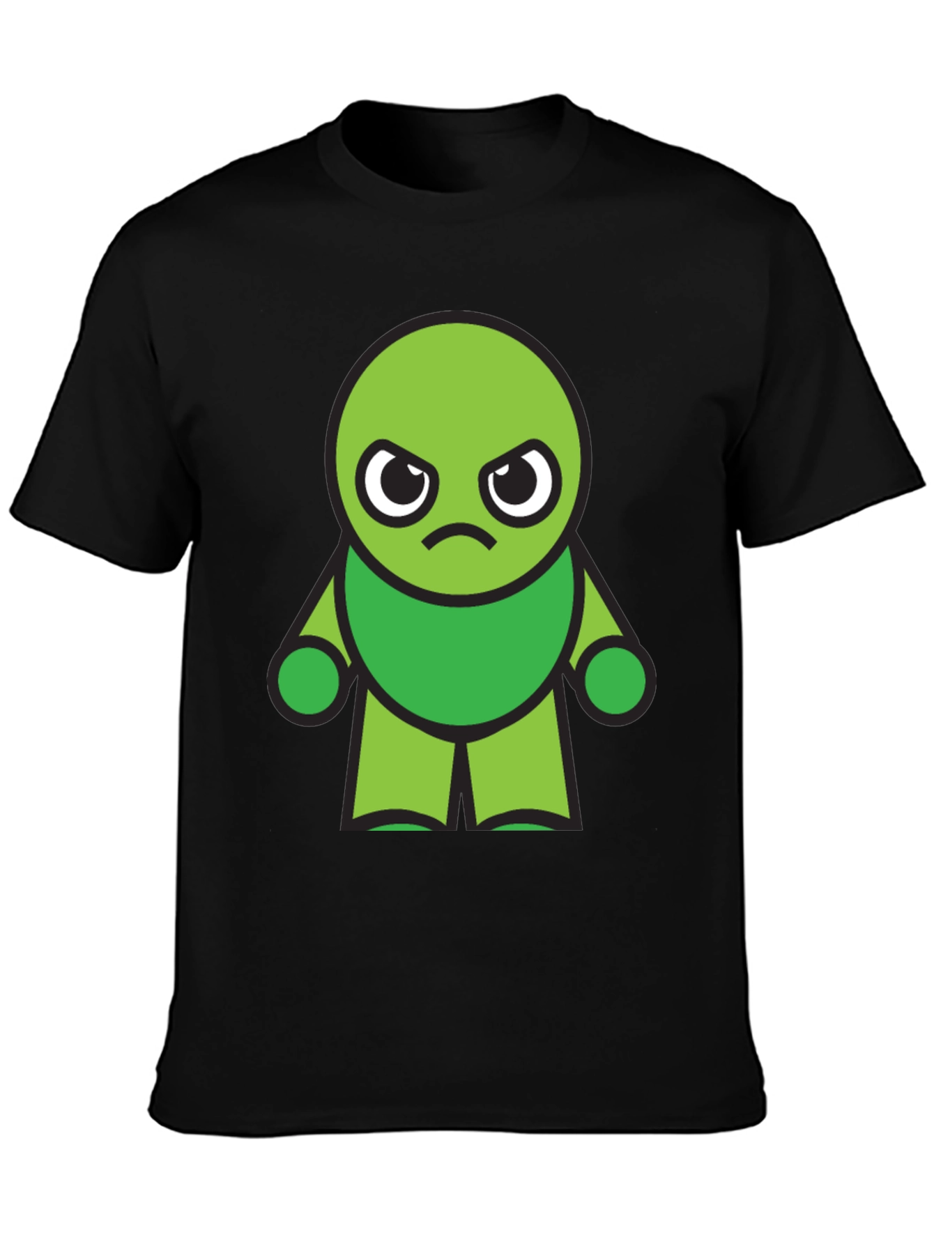 Grumpy Green Cartoon Character Black T-Shirt
