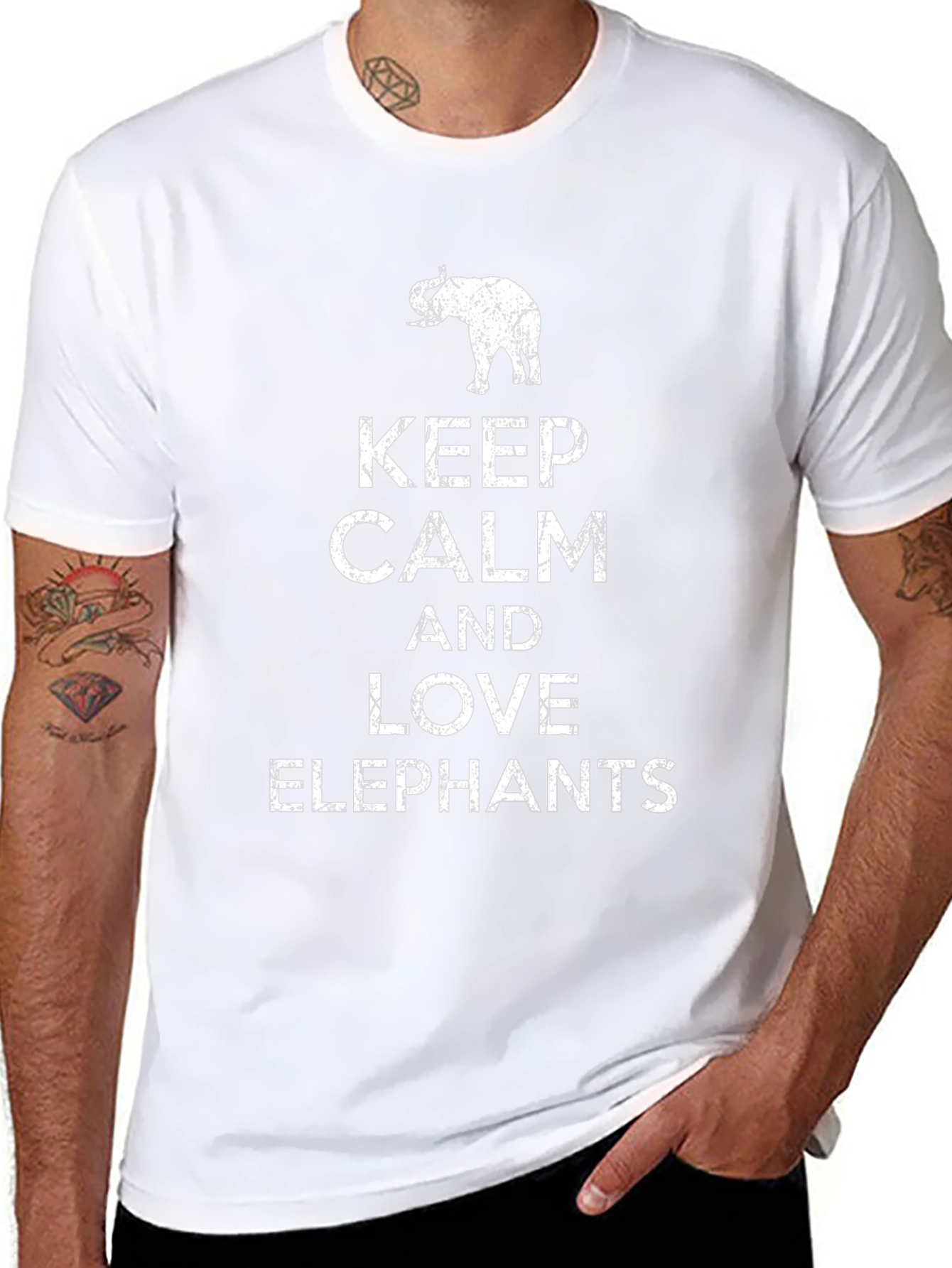 Keep Calm Love Elephants Graphic Tee - Black