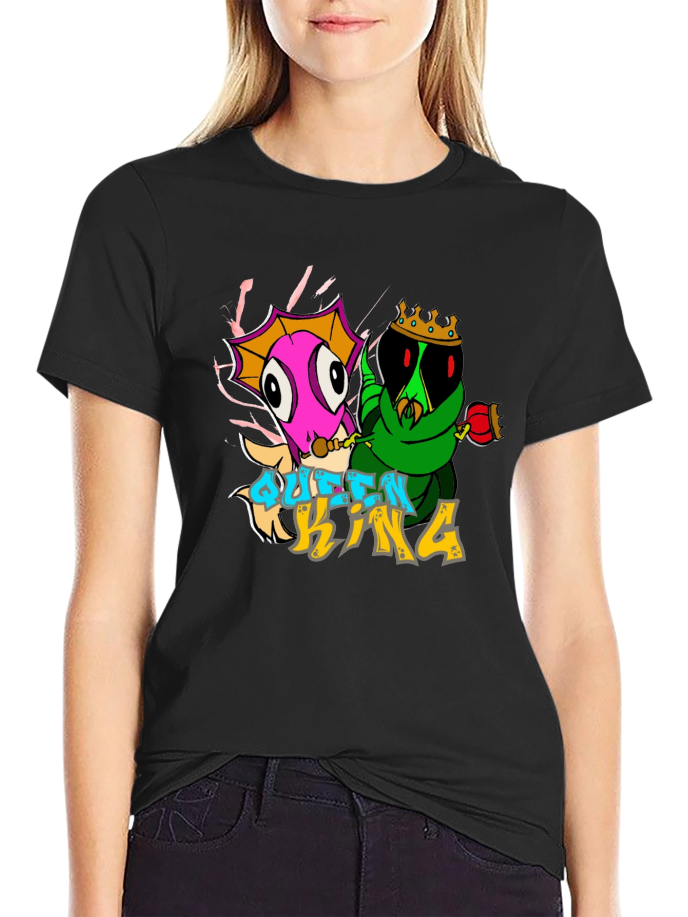 Queen and King Cartoon Graphic T-Shirt