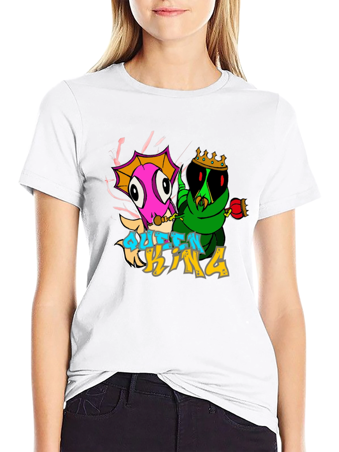 Queen and King Cartoon Graphic T-Shirt