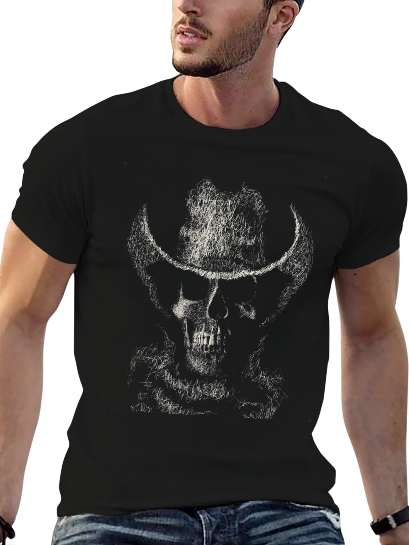 Cowboy Skull Graphic T-Shirt - Mens Black Tee