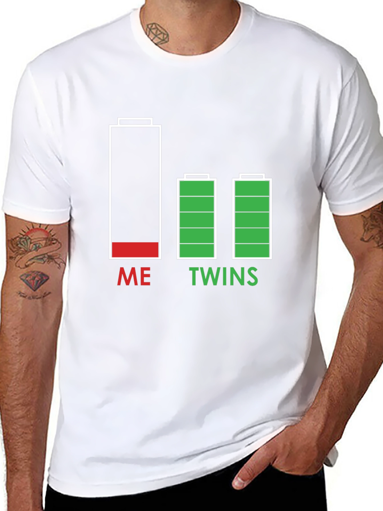Dad Life Twins Low Battery T-Shirt