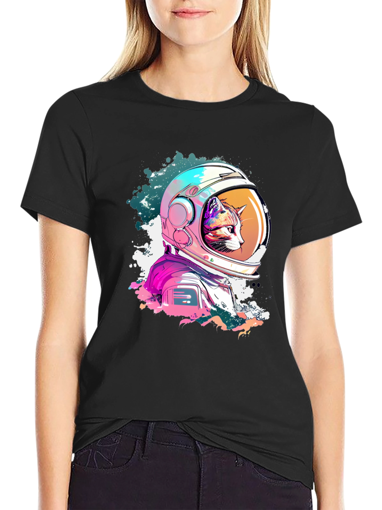 Cool Cat Astronaut Graphic T-Shirt