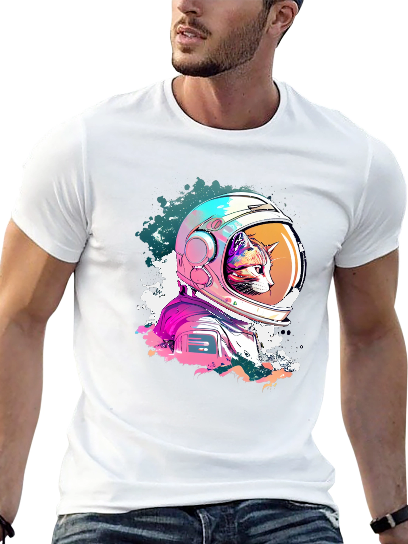 Cool Cat Astronaut Graphic T-Shirt
