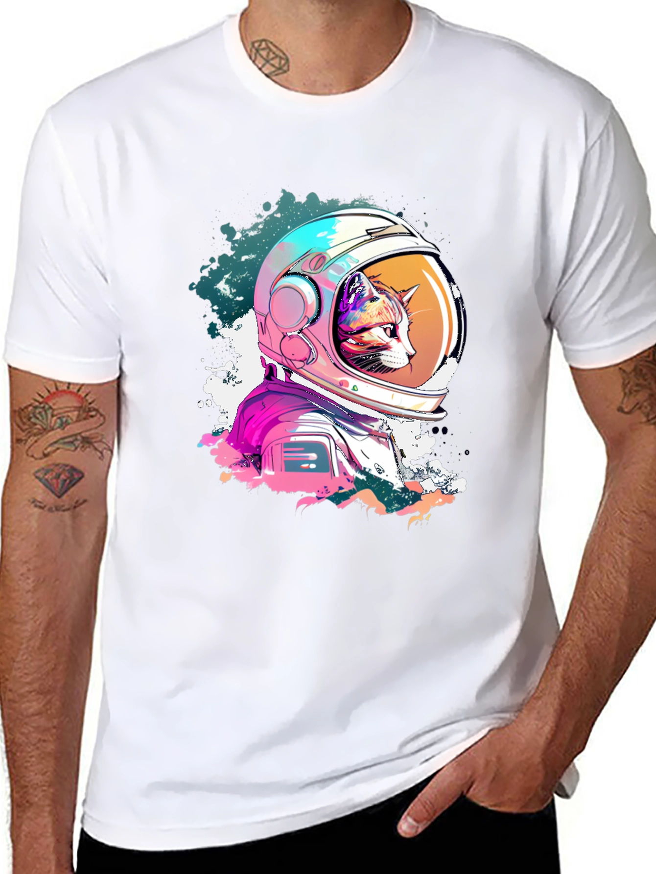 Cool Cat Astronaut Graphic T-Shirt