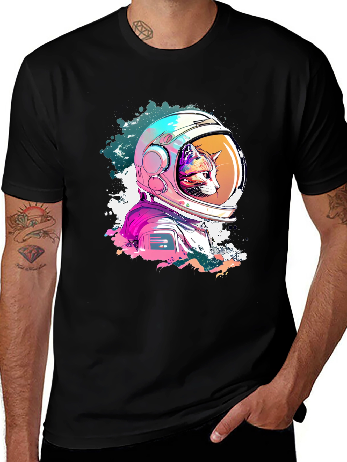 Cool Cat Astronaut Graphic T-Shirt