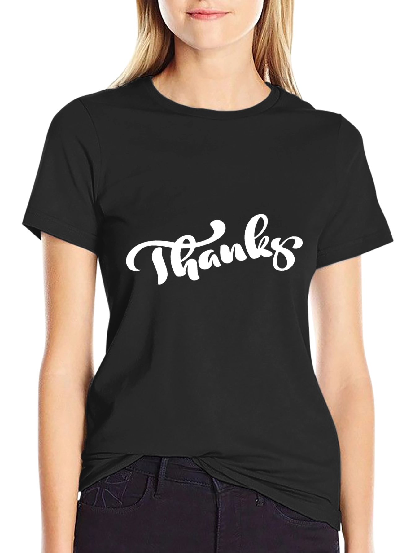 Thanks Script Black T-Shirt