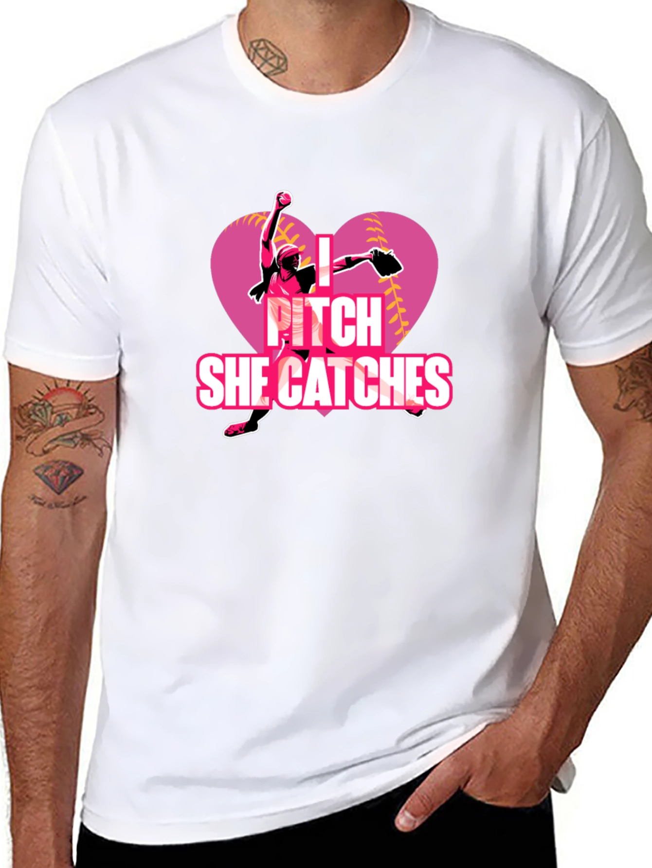 I Pitch She Catches Softball T-Shirt