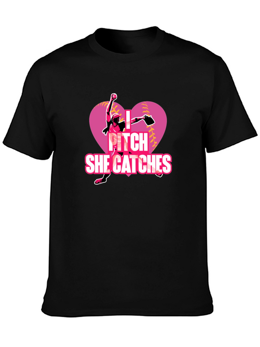 I Pitch She Catches Softball T-Shirt