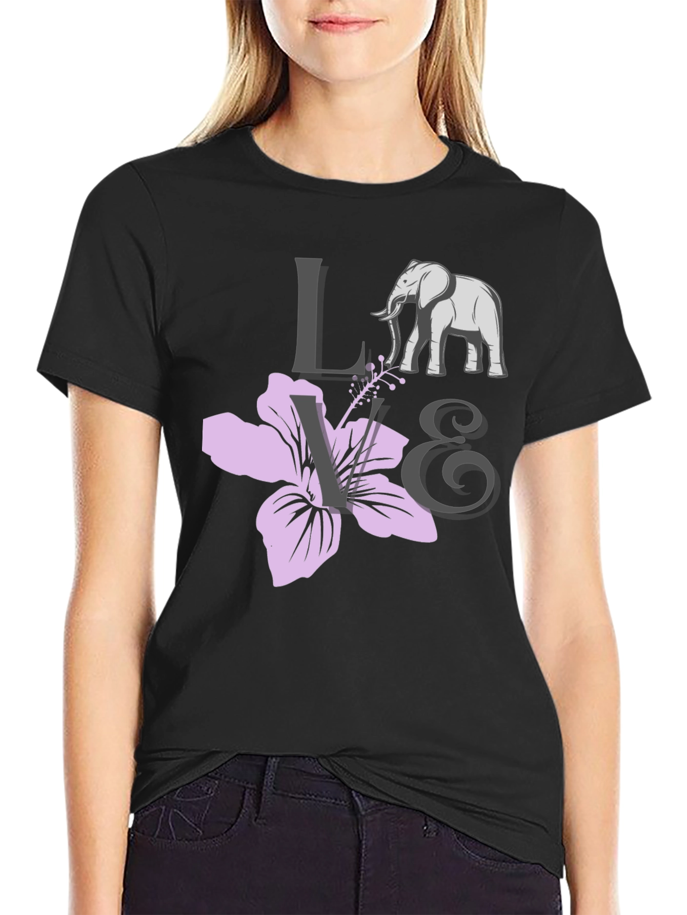 Love Elephants Black Graphic Tee