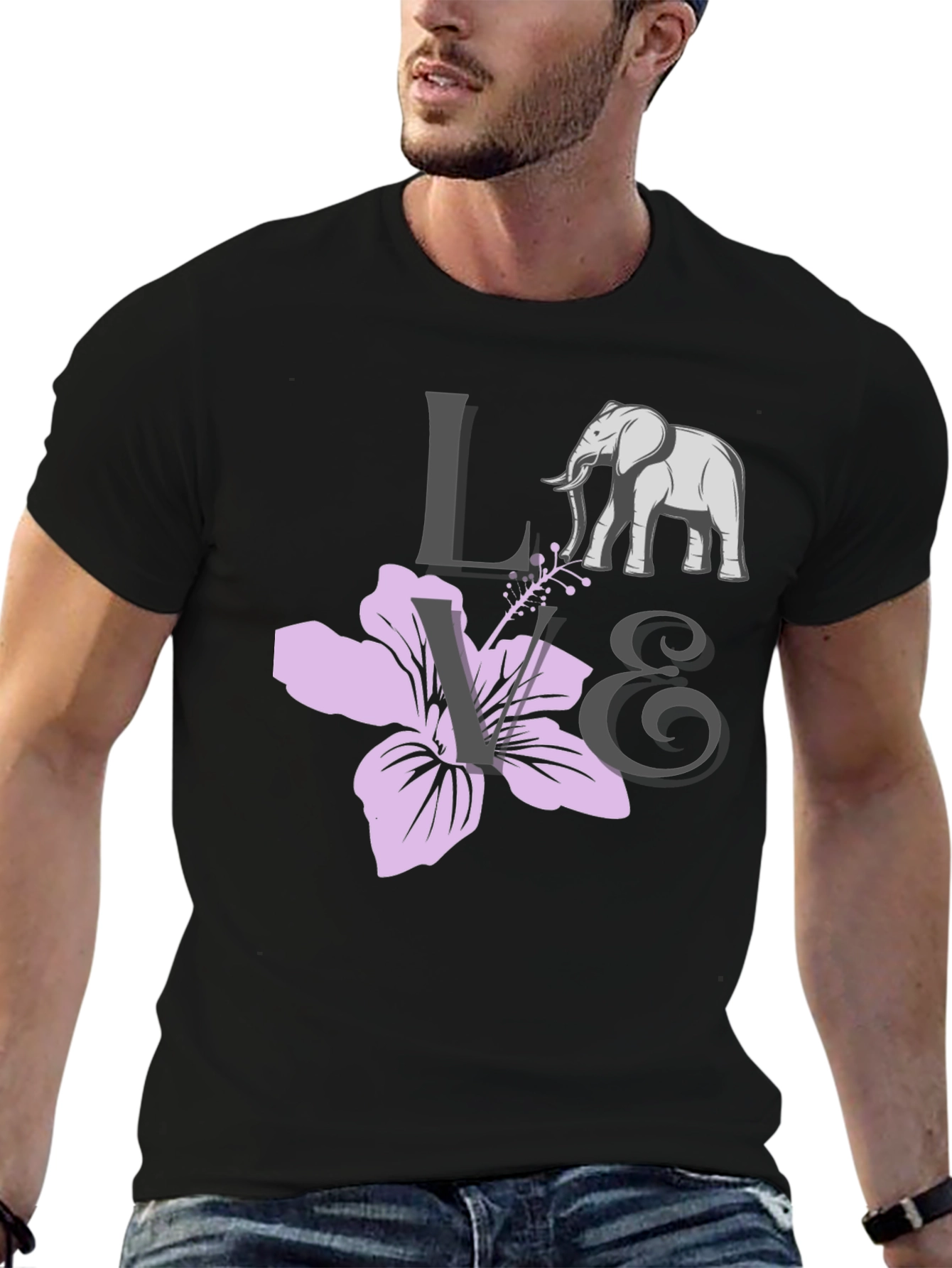 Love Elephants Black Graphic Tee
