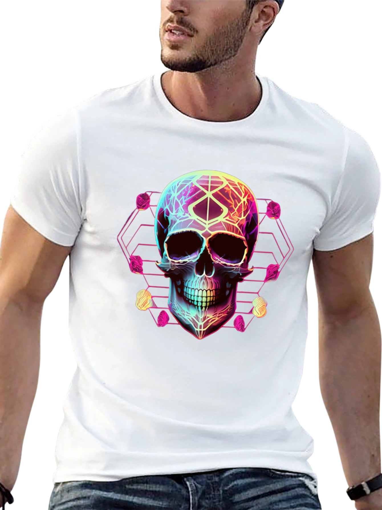 Neon Skull Graphic Tee - Black