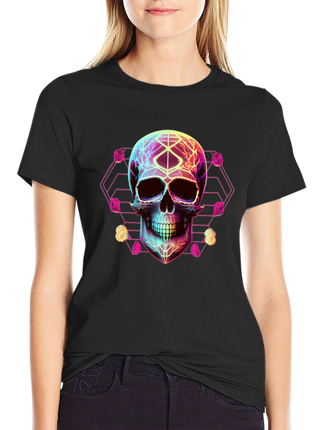 Neon Skull Graphic Tee - Black