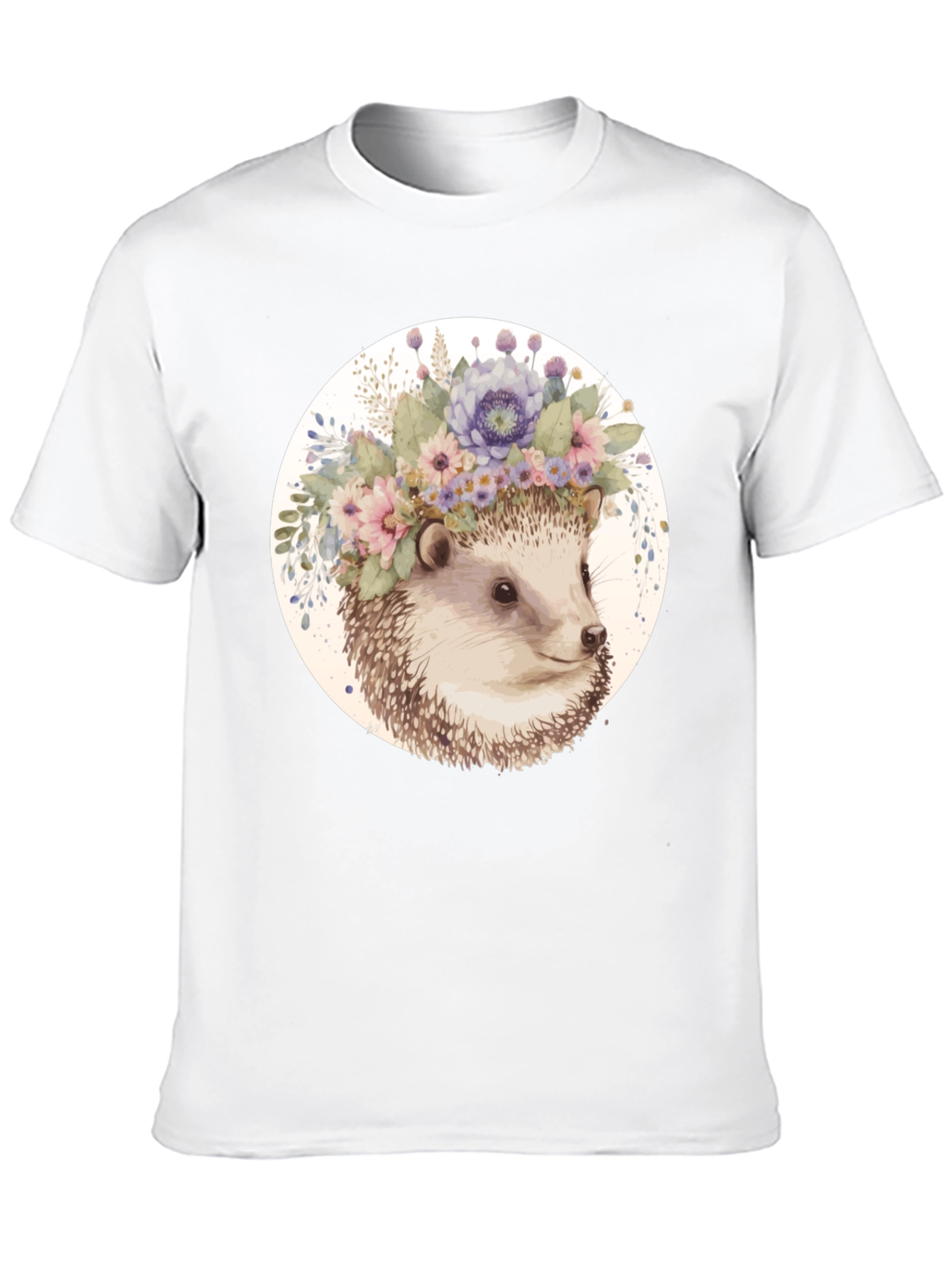 Hedgehog Floral Crown Black T-Shirt