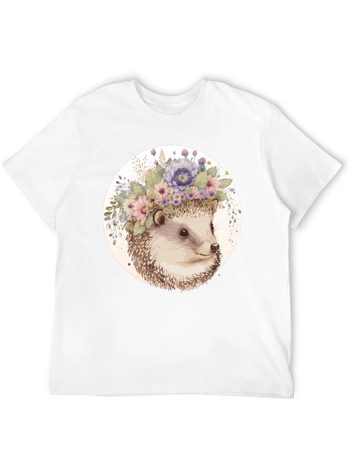 Hedgehog Floral Crown Black T-Shirt