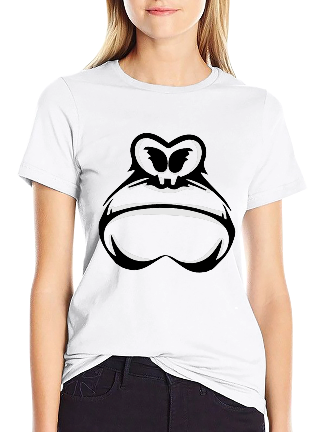 Cartoon Gorilla Face Graphic Tee - Black