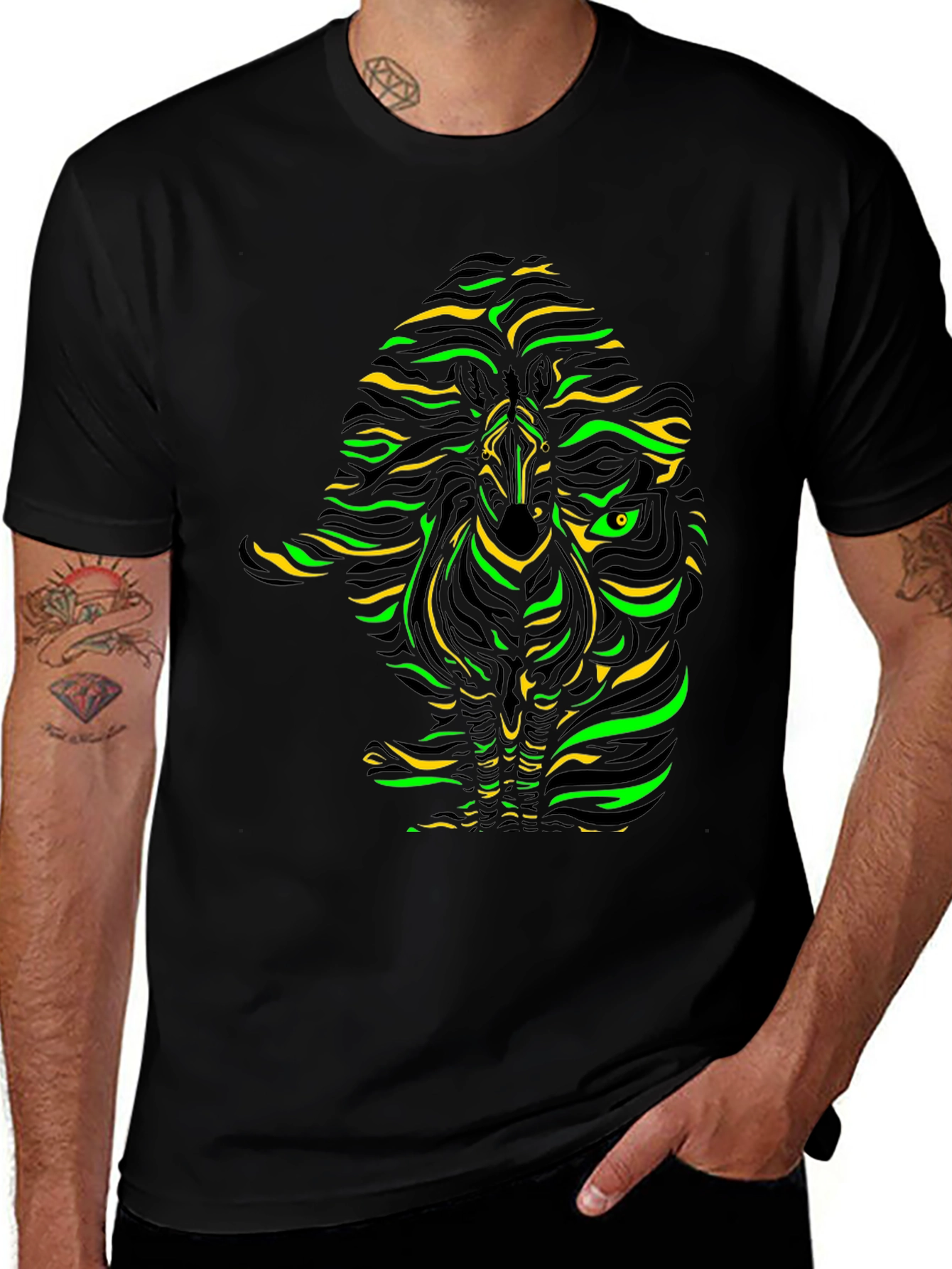 Vibrant Zebra Graphic Tee - Mens Black T-Shirt