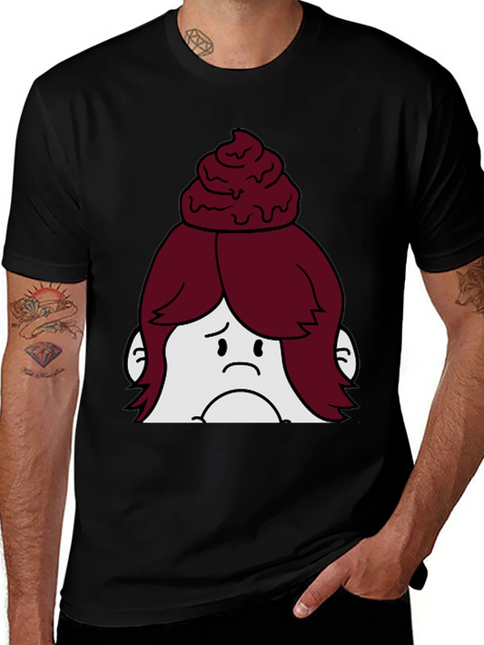 Funny Sad Cupcake Head Cartoon Black T-Shirt