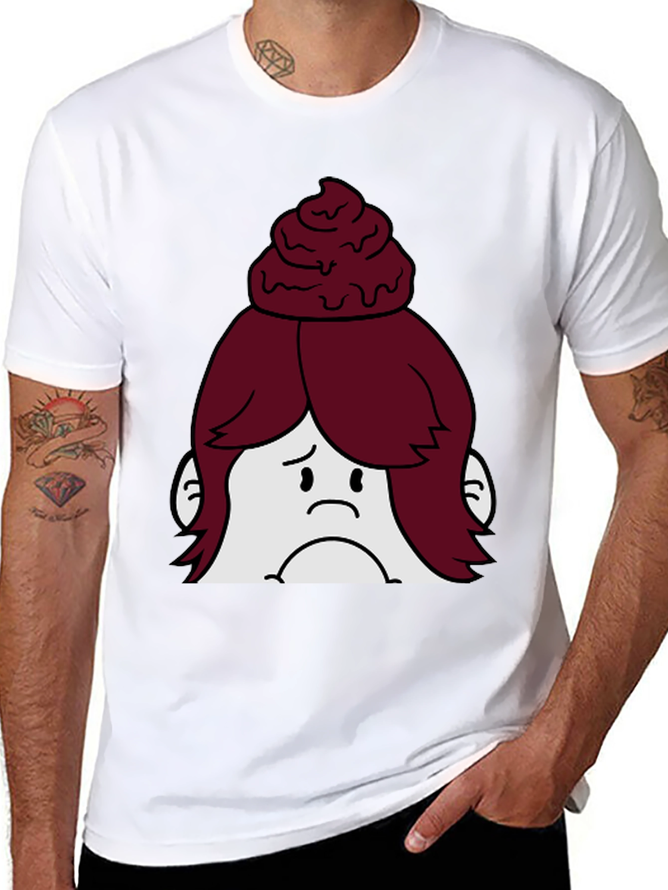 Funny Sad Cupcake Head Cartoon Black T-Shirt