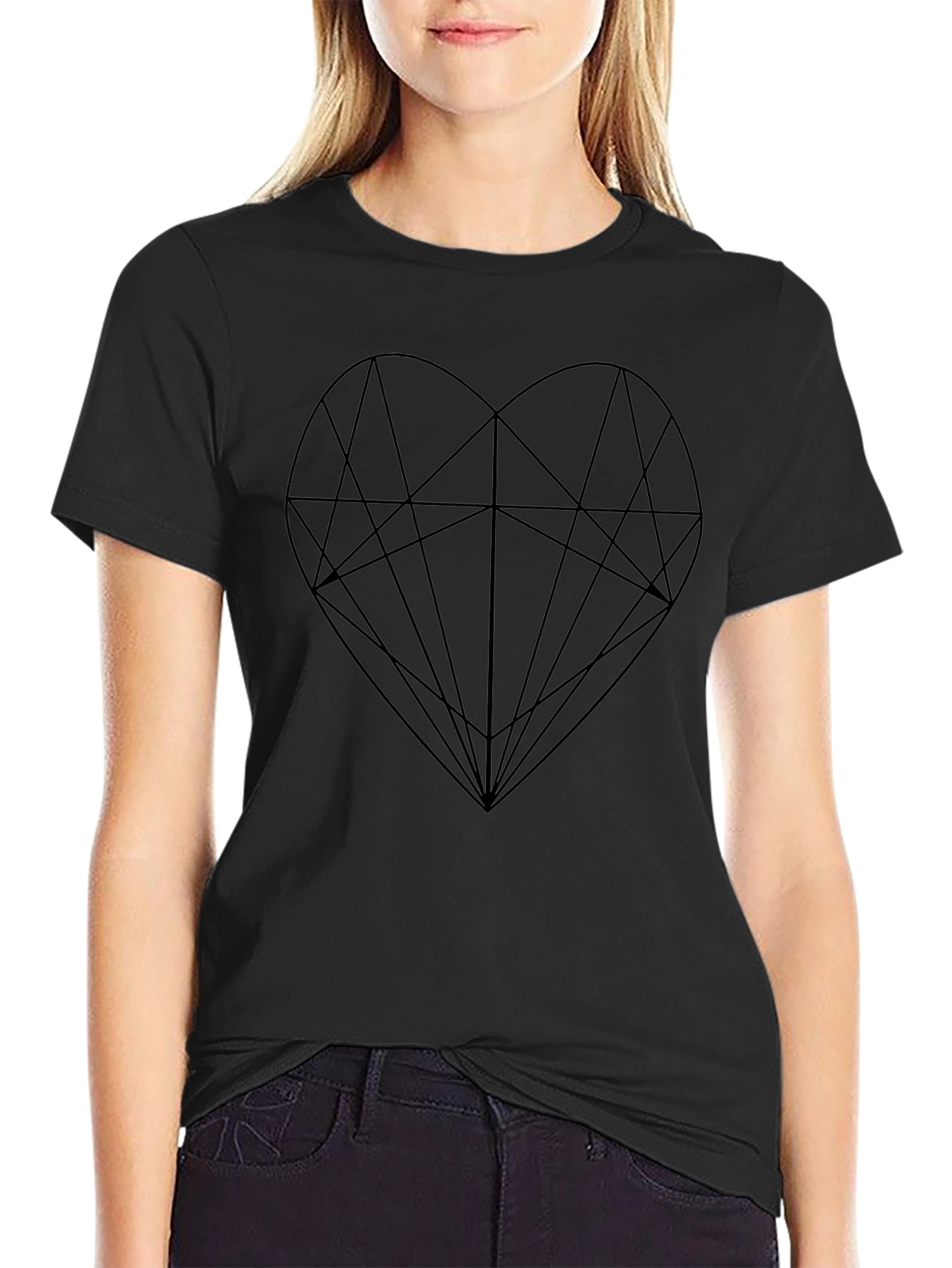 Geometric Heart Graphic Print Black T-Shirt