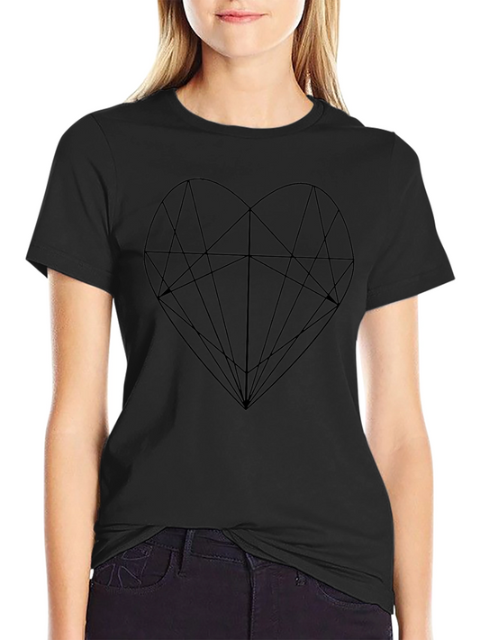 Geometric Heart Graphic Print Black T-Shirt