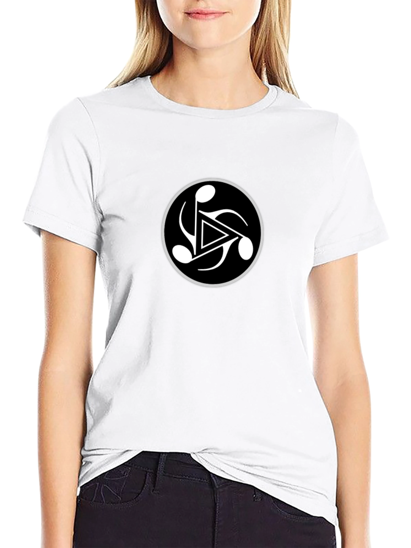 Black Tee with Abstract Symbol Circle Graphic
