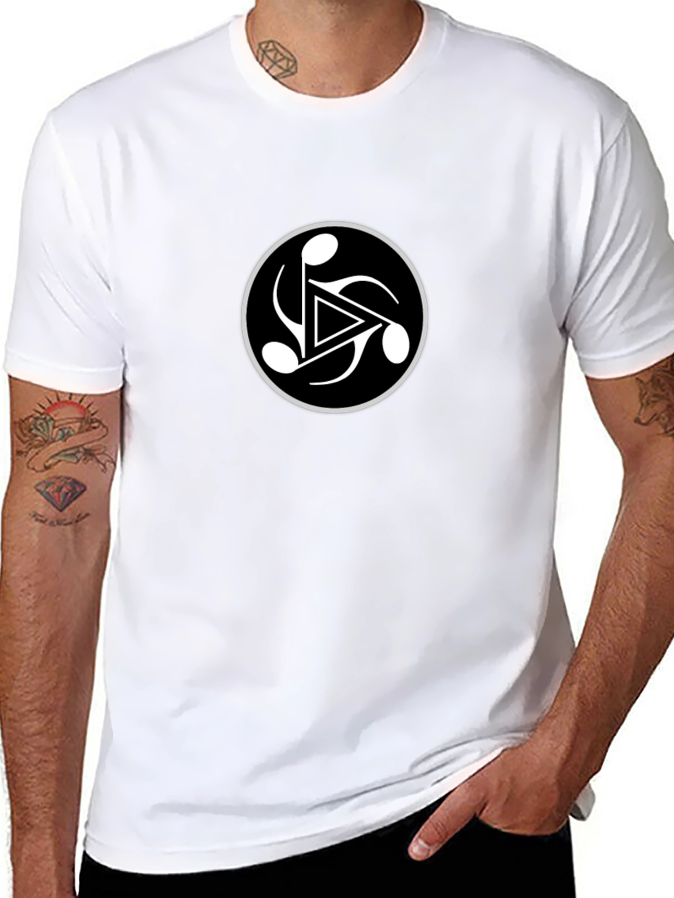 Black Tee with Abstract Symbol Circle Graphic