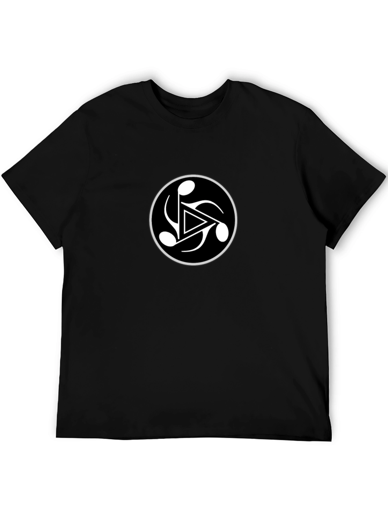 Black Tee with Abstract Symbol Circle Graphic