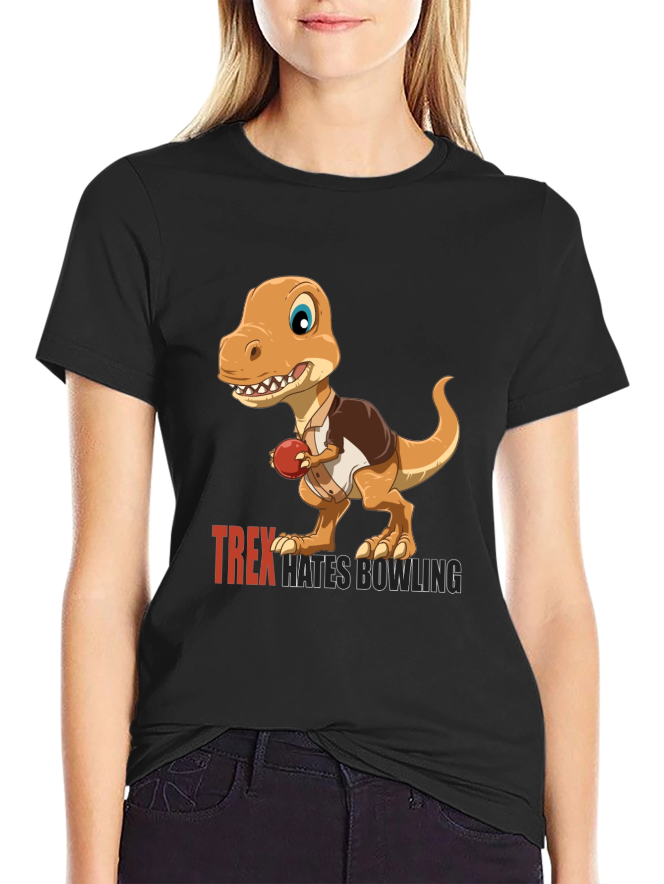 T-Rex Hates Bowling Graphic Tee - Black Casual Shirt