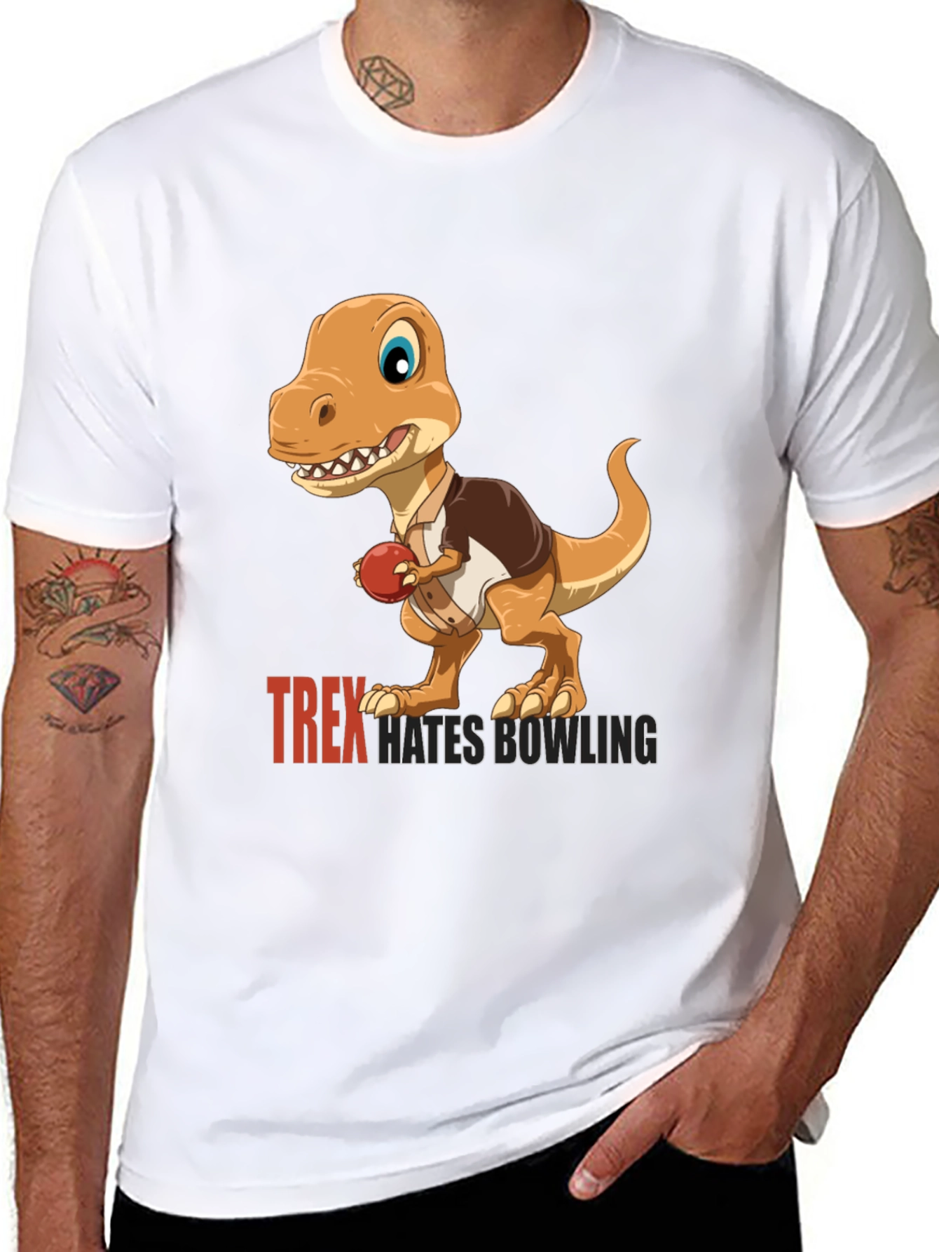 T-Rex Hates Bowling Graphic Tee - Black Casual Shirt