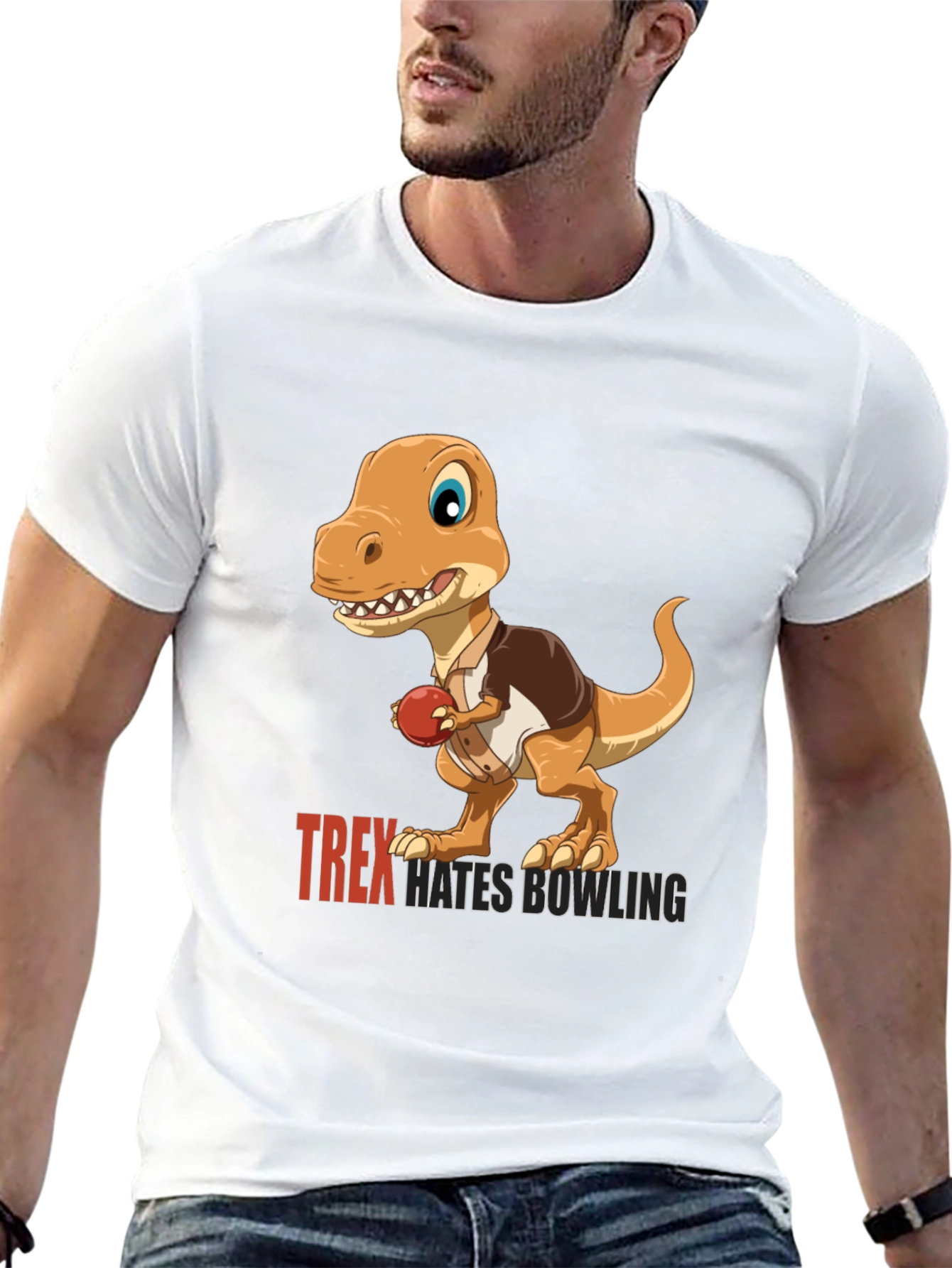 T-Rex Hates Bowling Graphic Tee - Black Casual Shirt