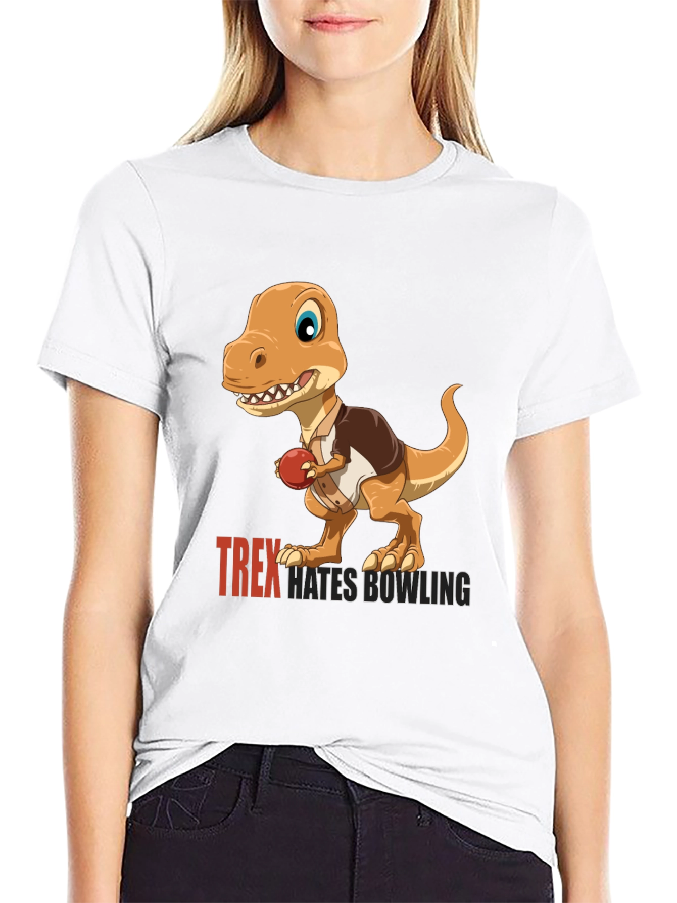 T-Rex Hates Bowling Graphic Tee - Black Casual Shirt