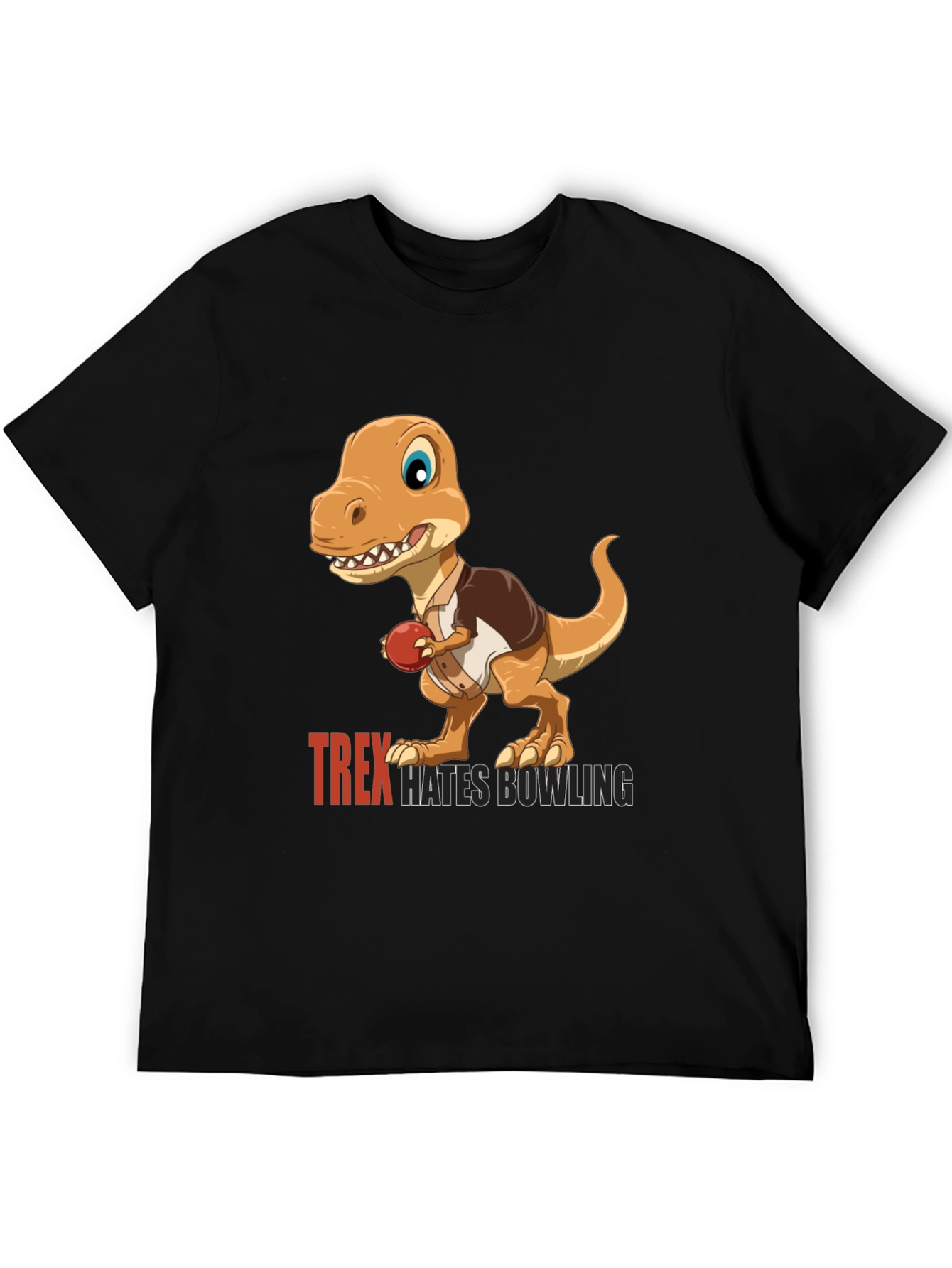 T-Rex Hates Bowling Graphic Tee - Black Casual Shirt