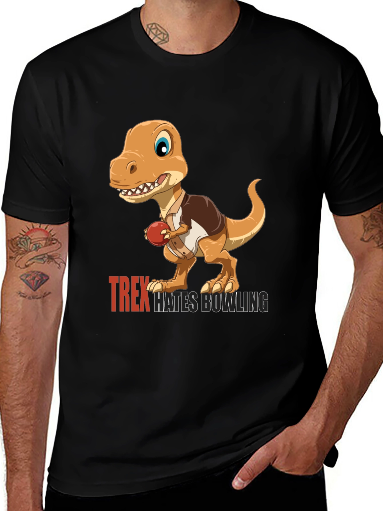 T-Rex Hates Bowling Graphic Tee - Black Casual Shirt