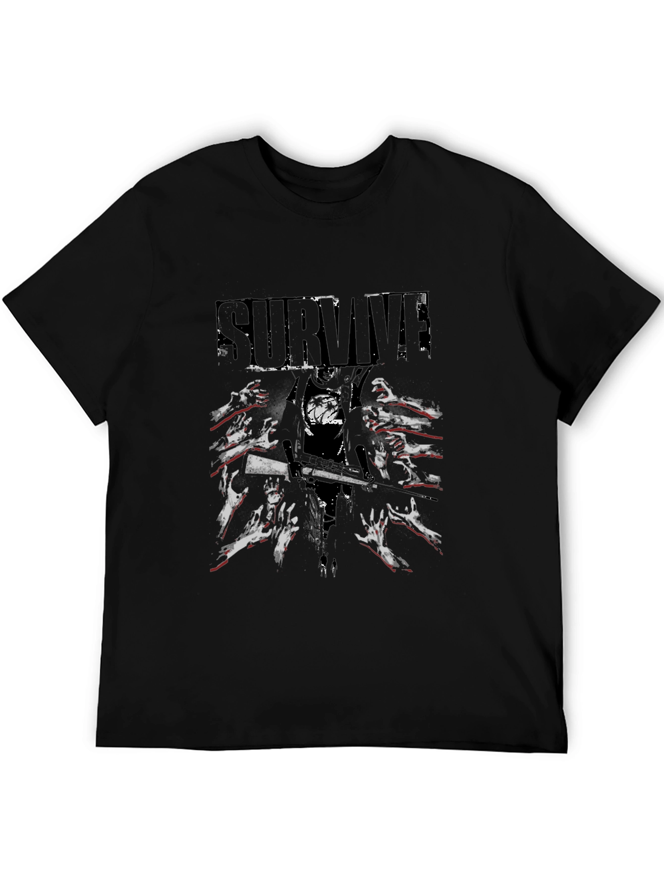 Survive Zombie Graphic Print Black T-Shirt