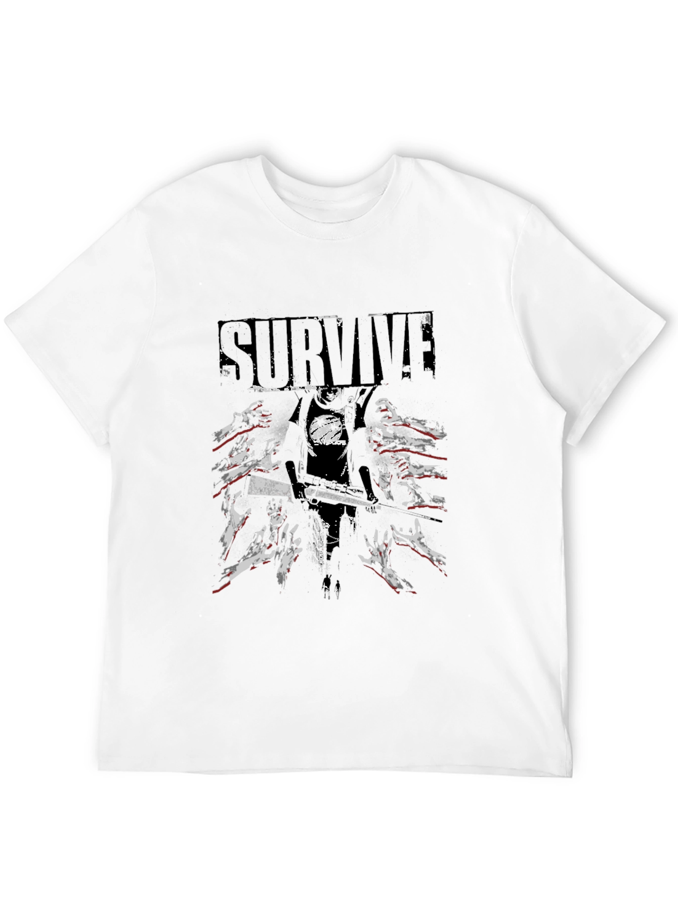Survive Zombie Graphic Print Black T-Shirt