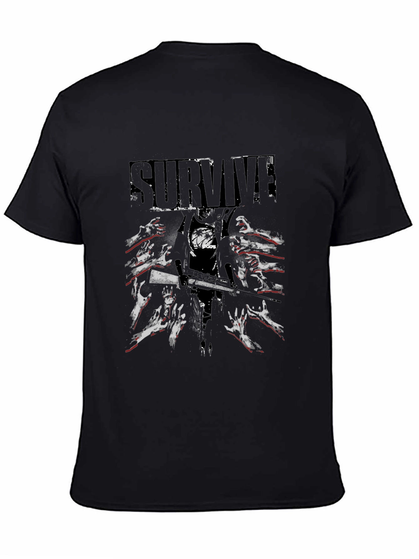 Survive Zombie Graphic Print Black T-Shirt