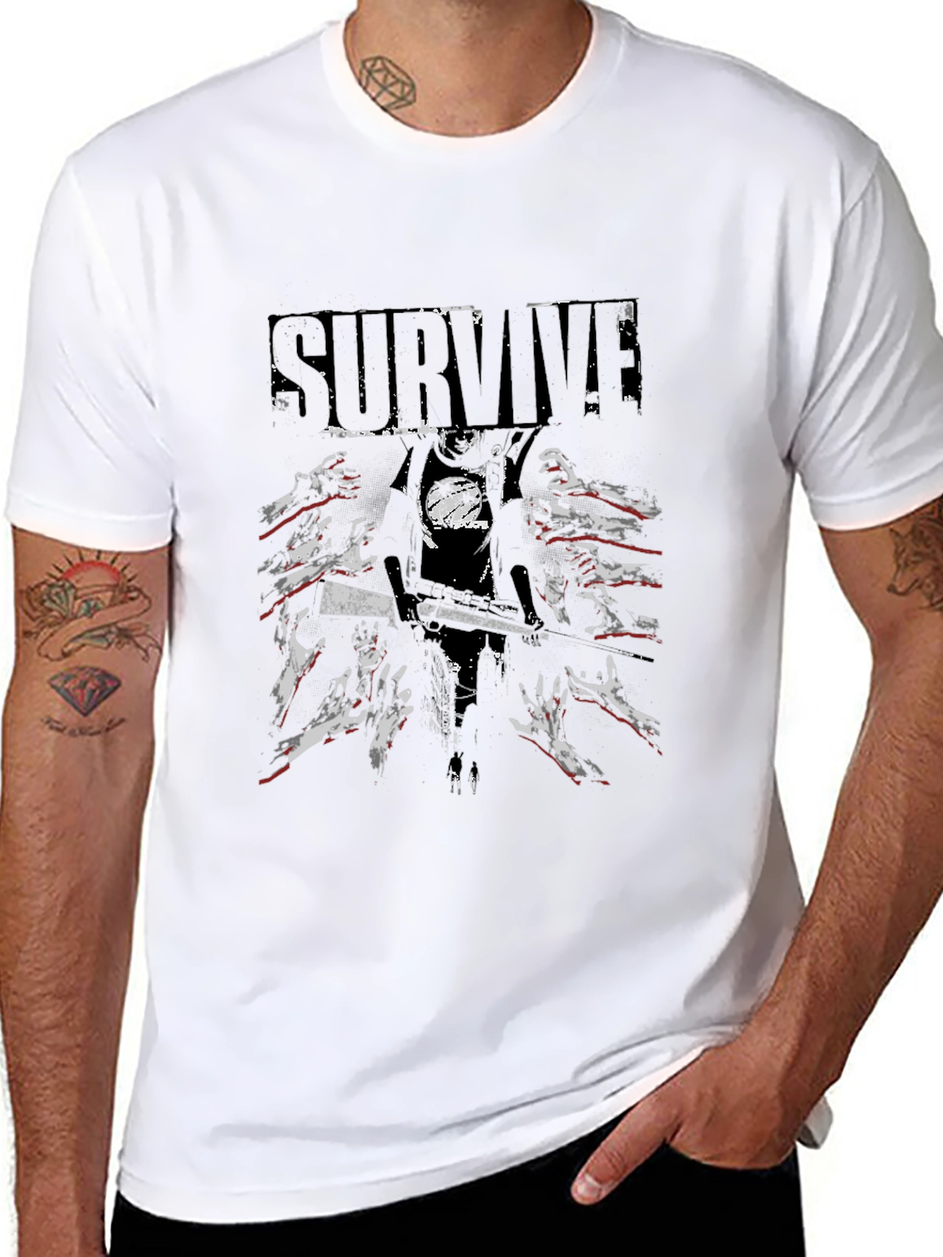 Survive Zombie Graphic Print Black T-Shirt