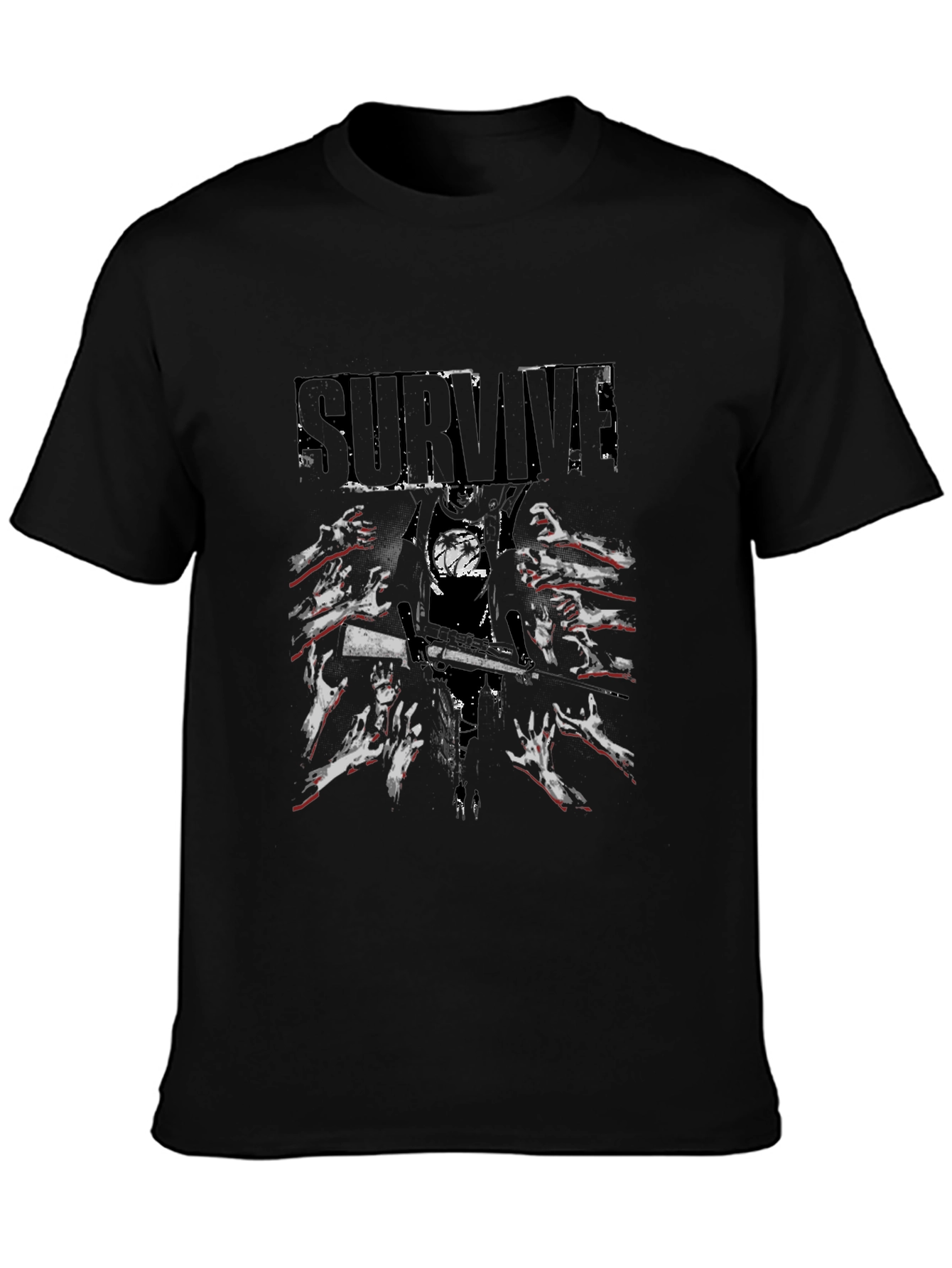 Survive Zombie Graphic Print Black T-Shirt