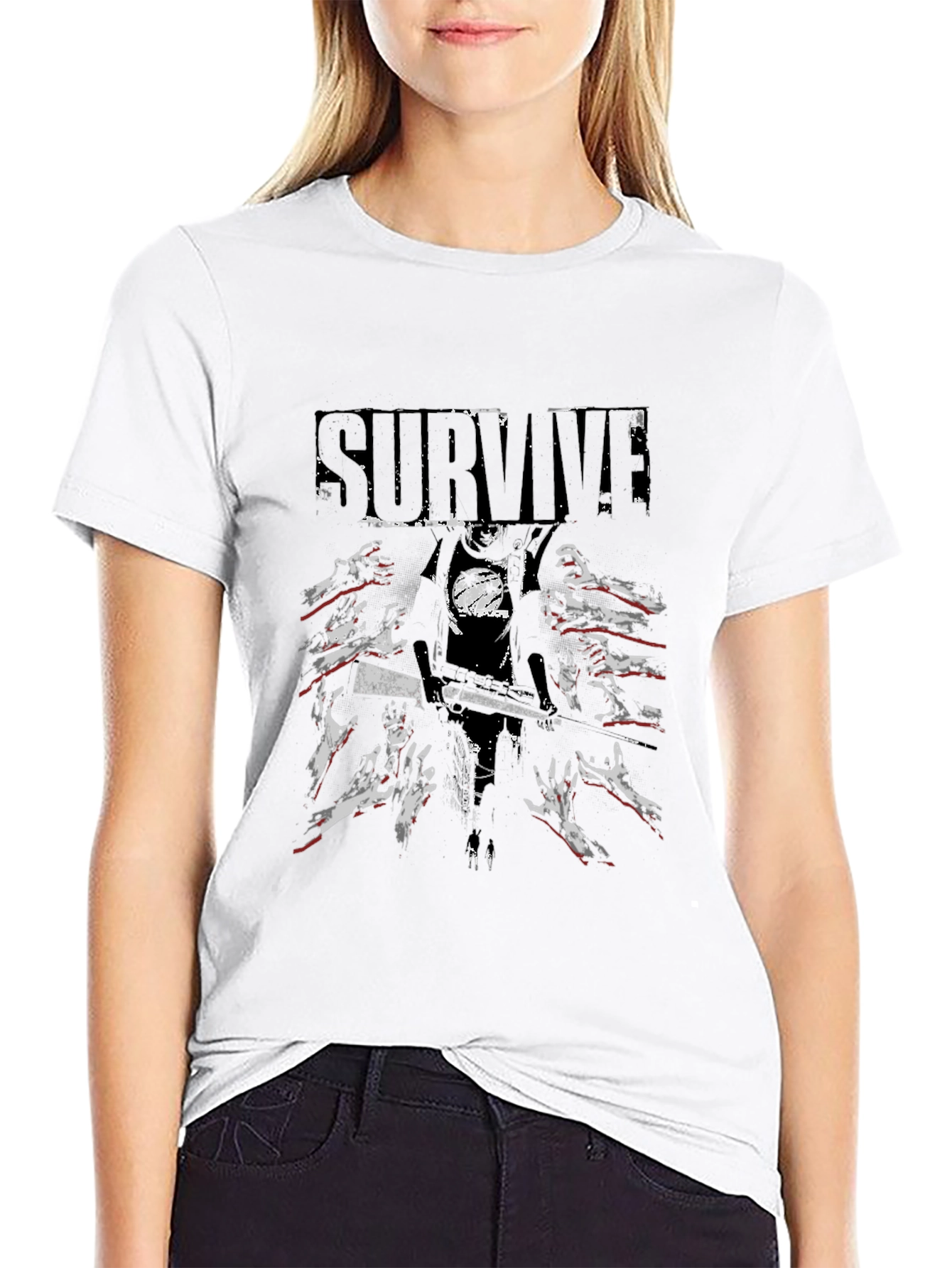 Survive Zombie Graphic Print Black T-Shirt