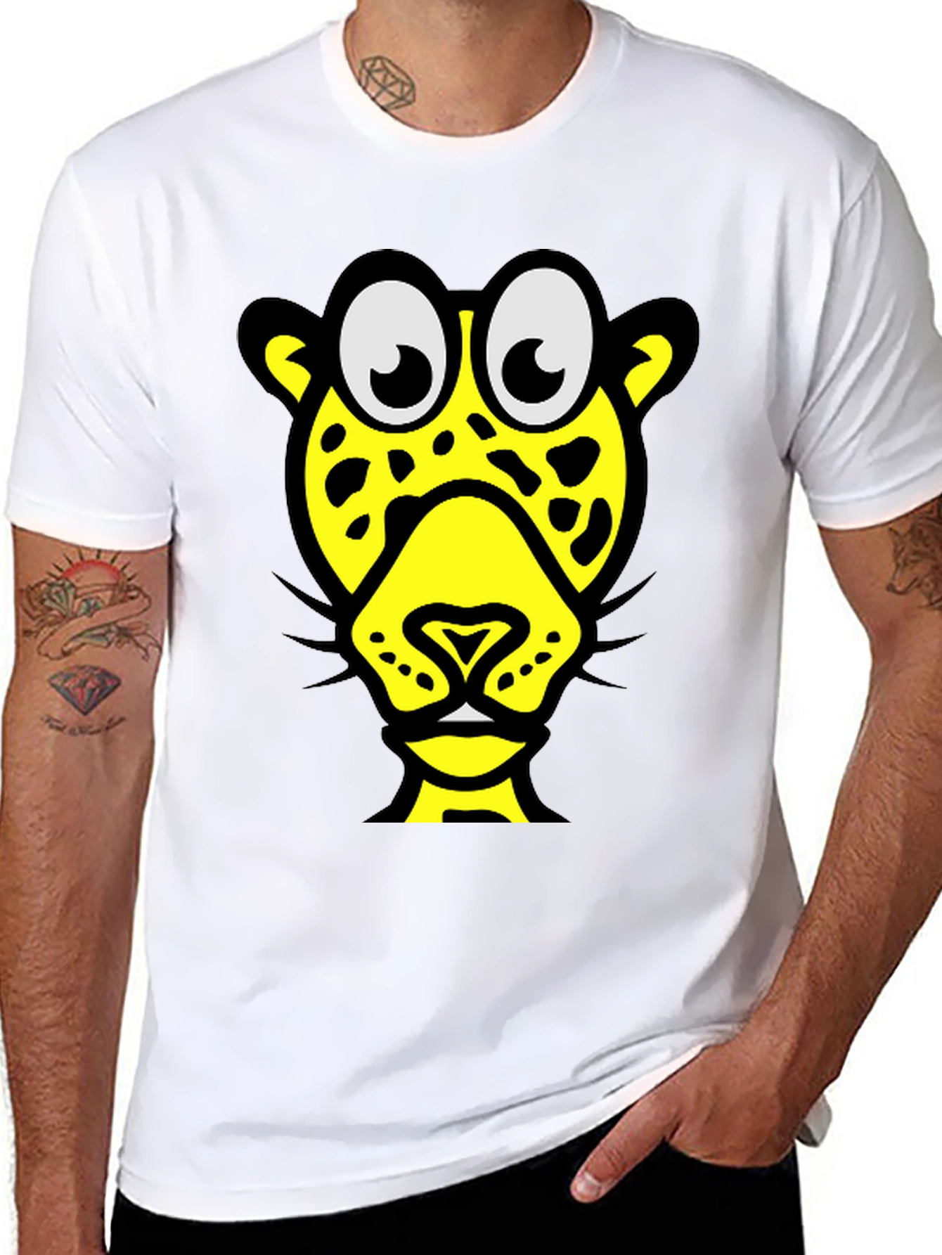 Funky Cartoon Leopard Graphic Tee - Black