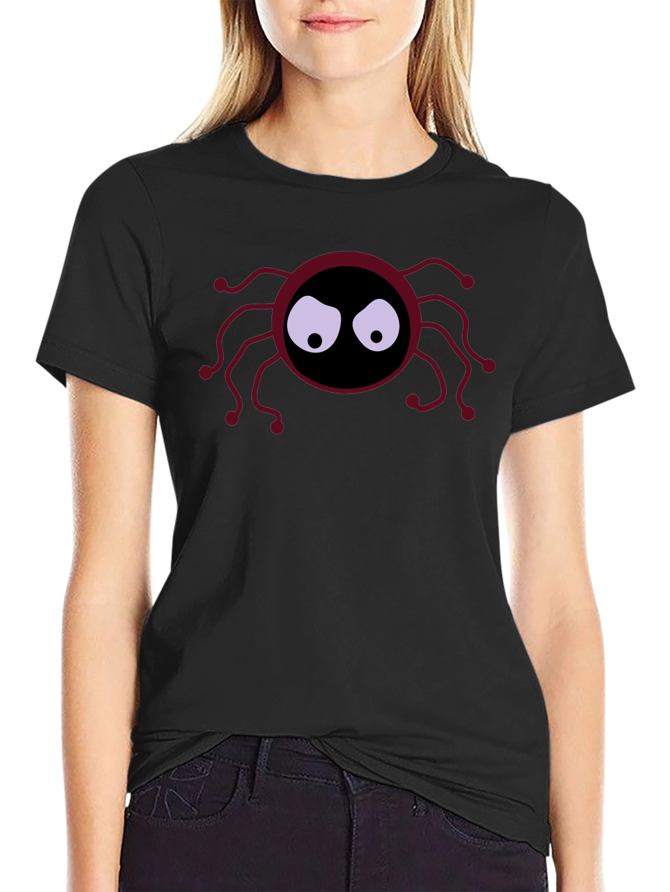 Spooky Spider Graphic Tee - Black Cotton Shirt