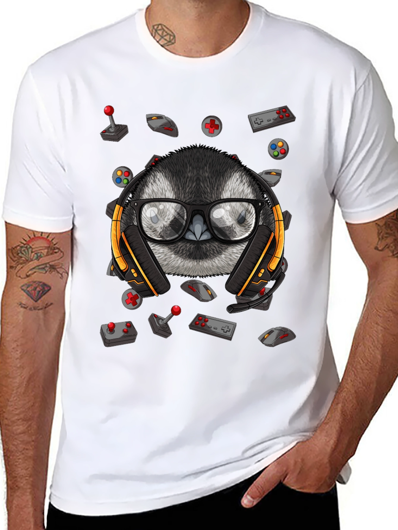 Gamer Owl Graphic Tee - Black Cotton Blend Shirt